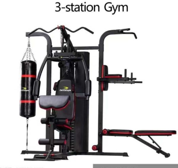 Marshal Fitness 3 Station Home Gym Multi Station With Boxing Bag,Pull up station and Eercise Bench with72 kgs Weight Stack