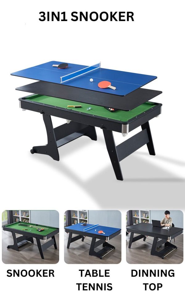 3in1 6ft Foldable Snooker With Table Tennis, Dinning Top And It Complete Accessory in